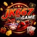 JK667 Game logo with red and orange design, pilot mascot, and casino-style gaming theme