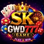 SK GWD777 casino-style gaming logo with glowing gold effects and poker elements.