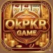 OkPKR Game golden logo with coins and slot machine style design for online earning app.