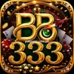 BB333 casino-style gaming logo with golden 3D text, poker chips, roulette wheel, cards, and luxury neon effects.