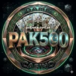 PK500 Game golden casino logo with playing cards and stylish design for online earning gaming app.