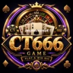 CT666 Game casino-style logo with golden text, roulette wheel, playing cards, poker chips, and luxury gaming design.