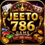 Jeeto786 Game casino-style logo with gold text, poker chips, roulette wheel, and dice.