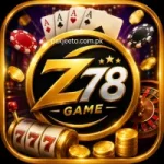 Z78 Game casino logo with gold coins, poker chips, cards, and slot machine elements.