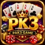 PK3 Game casino style logo with playing cards and golden crown.