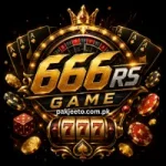 666RS Game casino-style logo with gold roulette wheel, poker cards, chips, dice, and glowing jackpot theme.