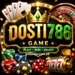 Dosti786 Game casino-style logo with cards, chips, dice, and roulette.
